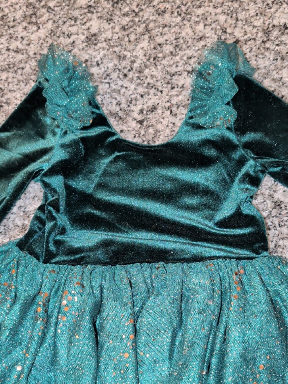 Girls Teal Velvet & Sparkle Tulle Dance Costume Dress - Picture 4 of 5